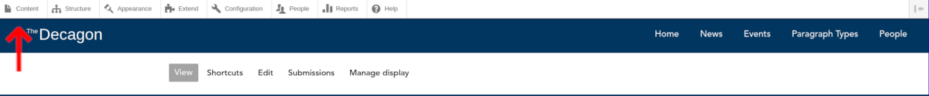 The account page with an arrow pointing out the Content button