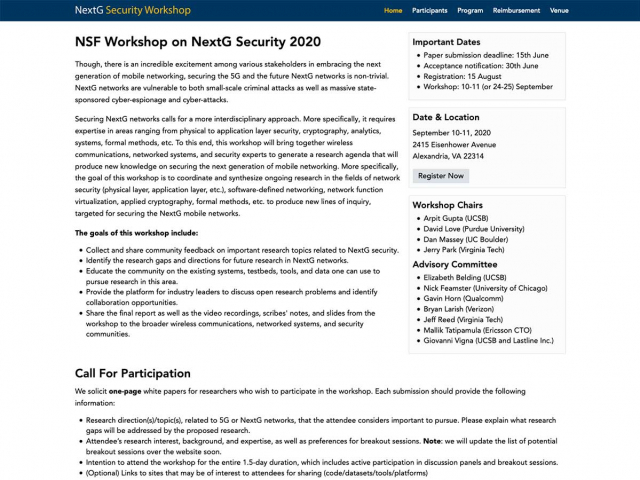 NSF Workshop on NextG Security