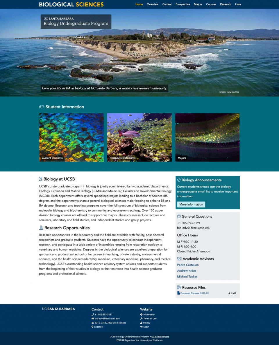 UCSB Biology Undergraduate Program front page