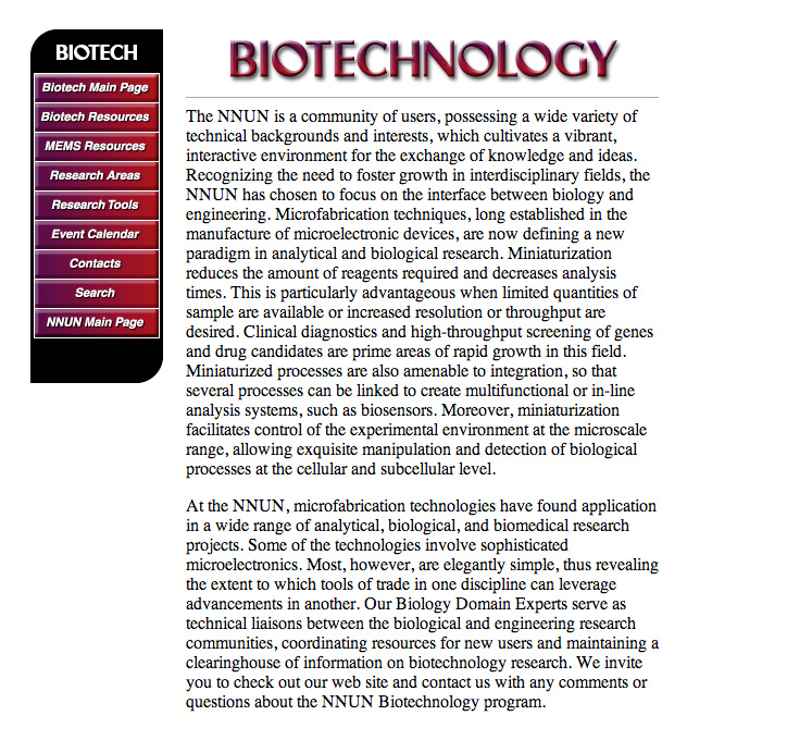 NNUN Biotechnology Subpage