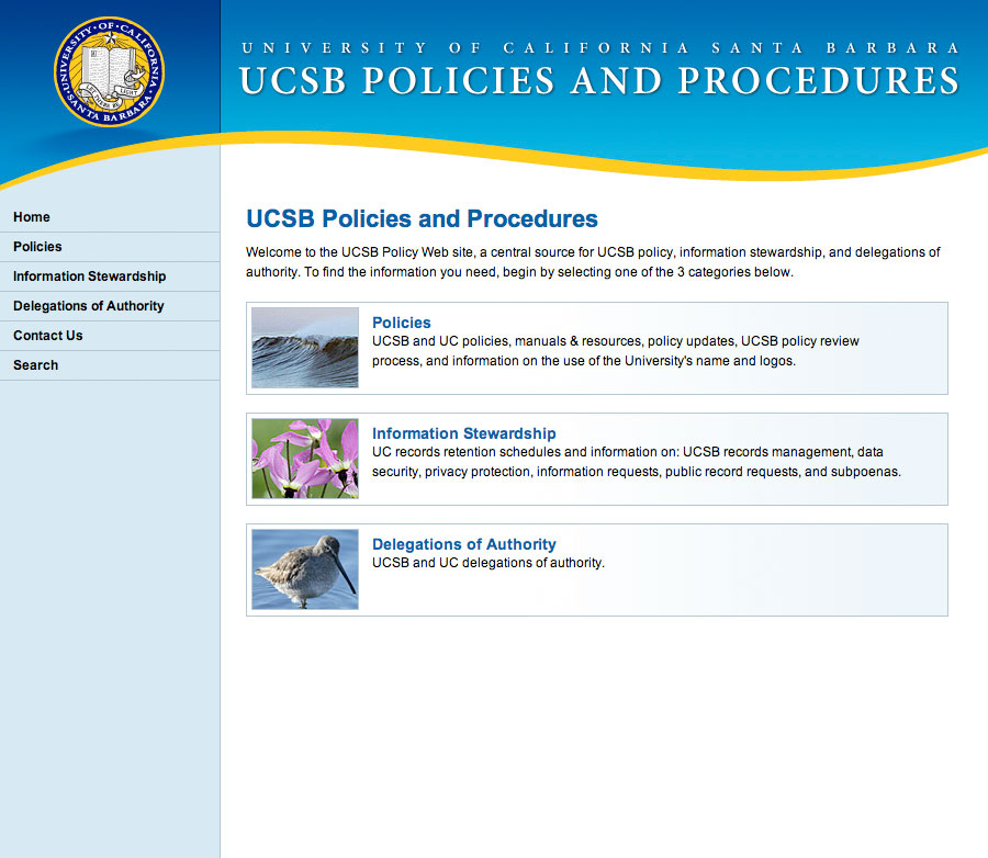 UCSB Policies and Procedures Front Page